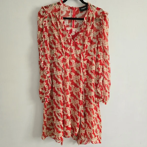 The Kooples Dress Red Long Sleeve Floral Print Size M/L